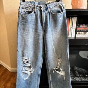 H&M distressed wide leg straight jeans